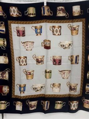Echo Silk Scarf Smithsonian Museum Teacups Print NWT Vintage Style
